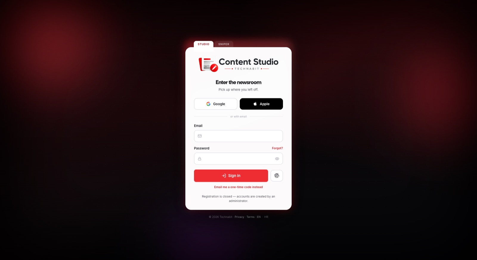 Content Studio — Sign-in