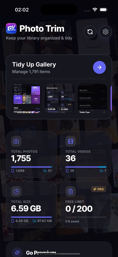 Photo Trim — Library dashboard
