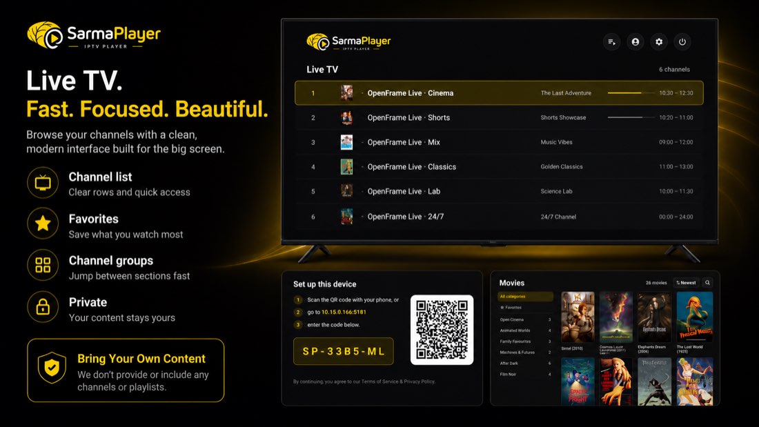 SarmaPlayer — Live TV and library